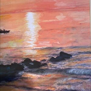Colorful Boats in bay Handpainted pastel